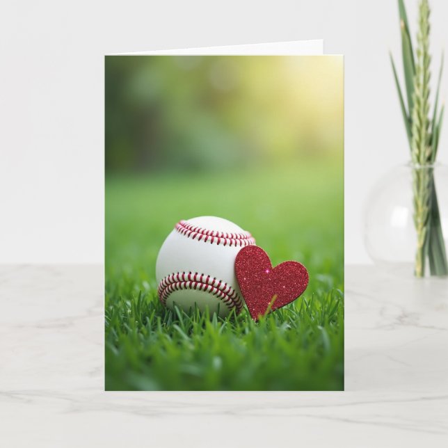 Cartão Baseball Heart Love Greeting Card (Frente)