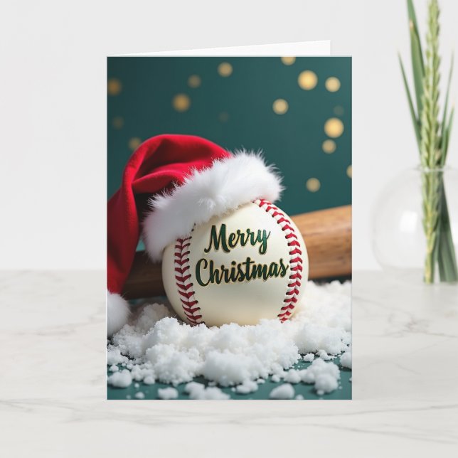 Cartão Baseball Holiday Merry Christmas Card (Frente)