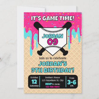 Cartão Baseball Ice Cream Drip Birthday Invitation
