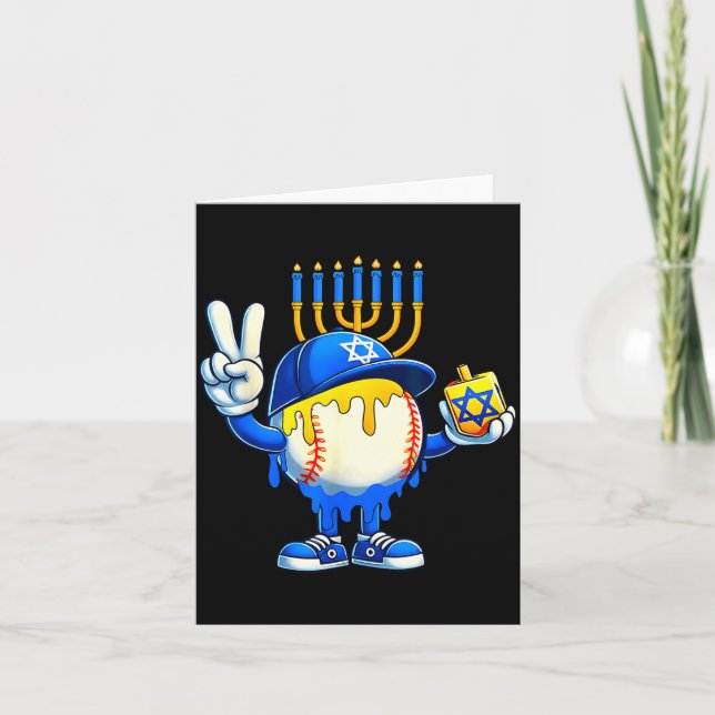 Cartão Baseball Ice Cream Drip Dreidel Happy Hanukkah Boy (Frente)