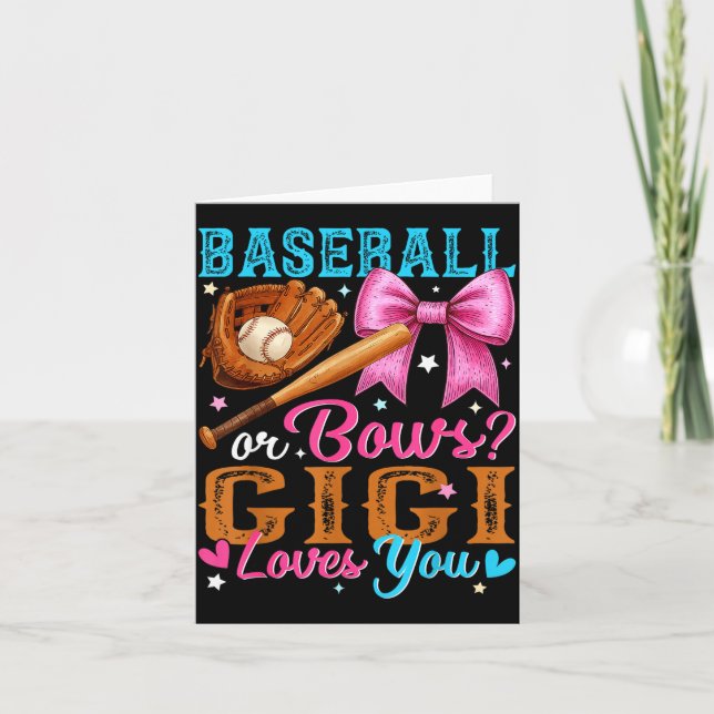 Cartão Baseball Or Bows Gigi Loves You Gender Reveal Baby (Frente)