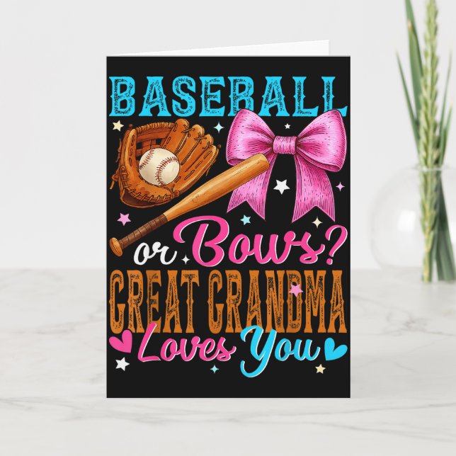 Cartão Baseball Or Bows Great Grandma Loves You Gender Re (Frente)