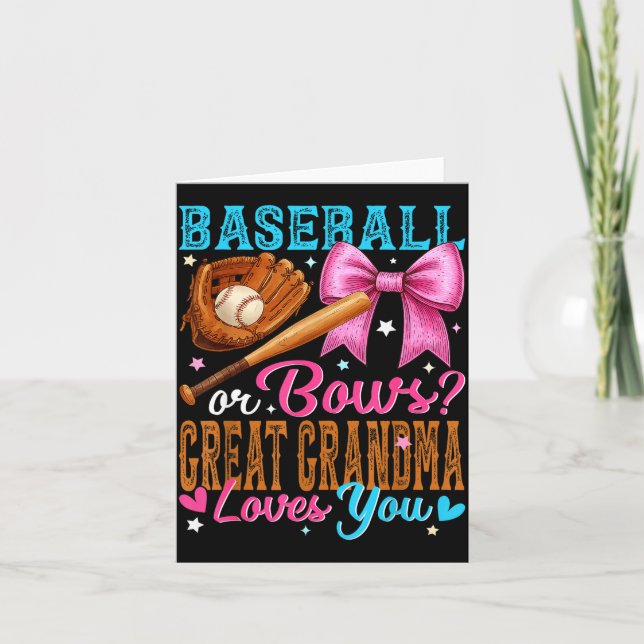 Cartão Baseball Or Bows Great Grandma Loves You Gender Re (Frente)