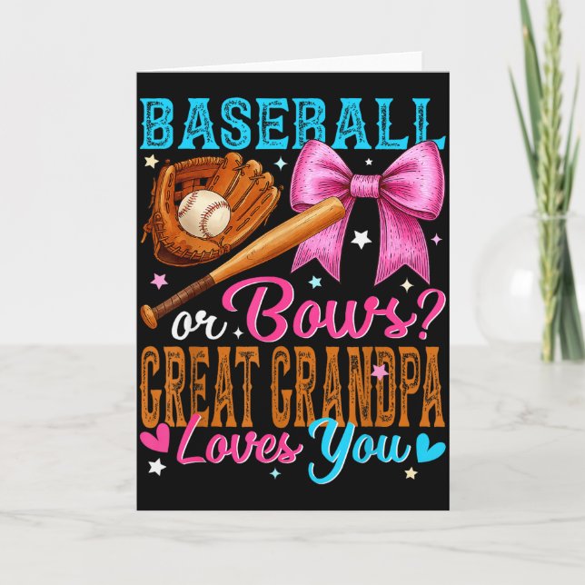 Cartão Baseball Or Bows Great Grandpa Loves You Gender Re (Frente)