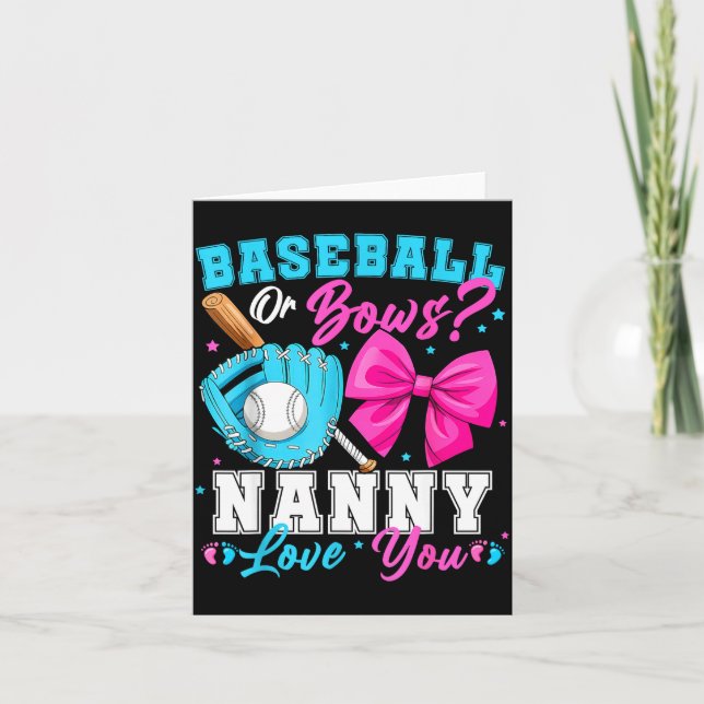 Cartão Baseball Or Bows Nanny Loves You Gender Reveal Fam (Frente)