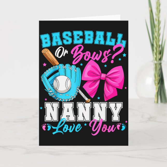 Cartão Baseball Or Bows Nanny Loves You Gender Reveal Fam (Frente)