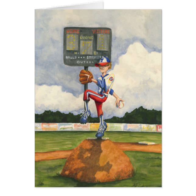 Cartão Baseball Pitcher sobre monte por Jay Throckmorton (Frente)