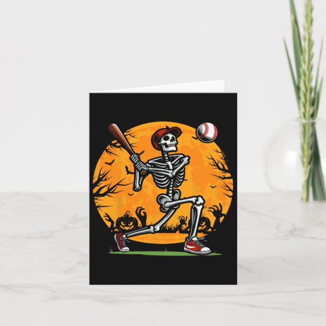 Cartão Baseball Skeleton Halloween Boys Spooky Baseball P (Frente)