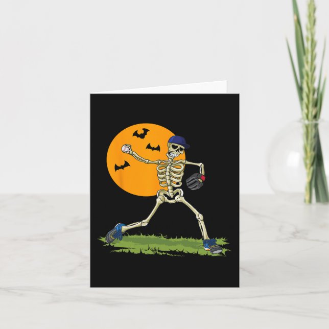 Cartão Baseball Skeleton Halloween Men Meninos Baseball H (Frente)