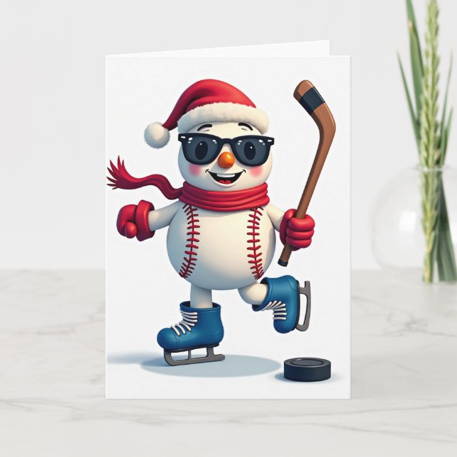 Cartão Baseball Snowman Greeting Card (Frente)