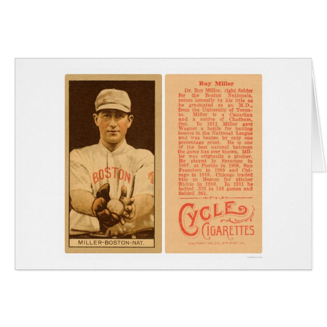 Cartão Basebol 1912 do Doc Miller Boston Braves (Frente Horizontal)