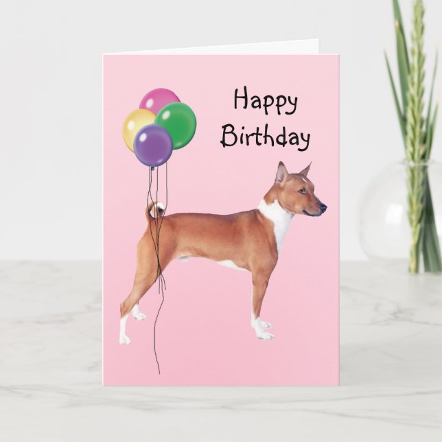 Cartão Basenji, Birthday Balloons (Frente)