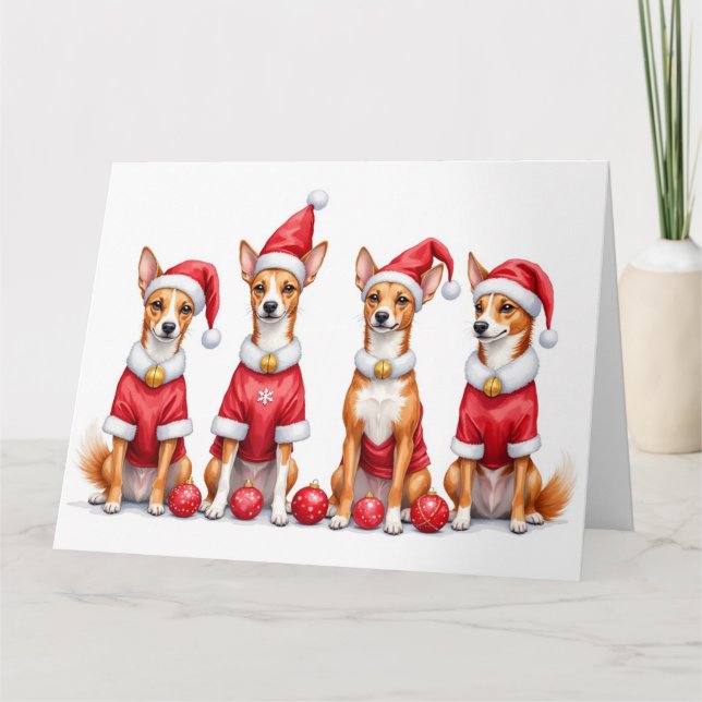 Cartão Basenji Christmas Dress Santa Hat (Frente)