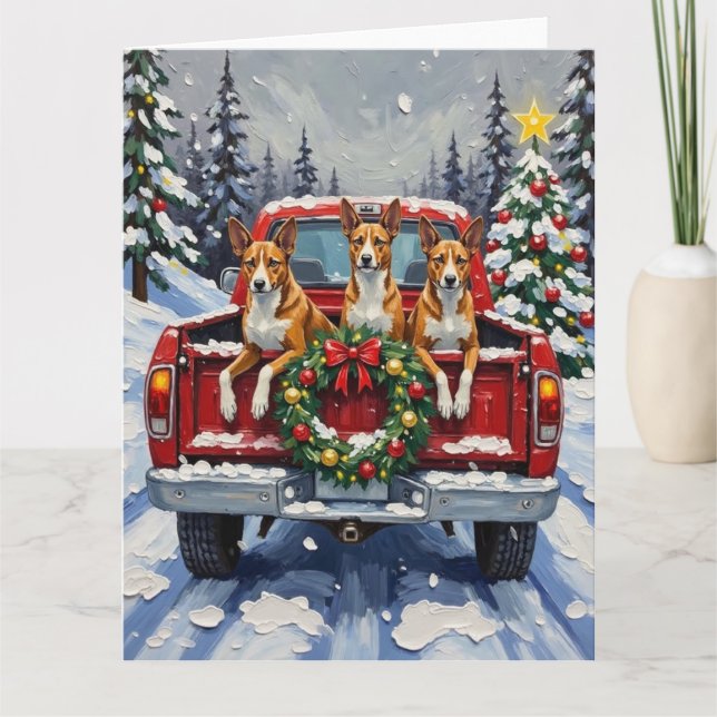 Cartão Basenji Christmas Red Truck Holiday (Frente)