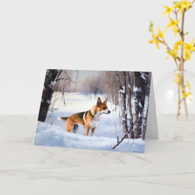 Cartão Basenji Deixou nevar o Natal (Flor Amarela)