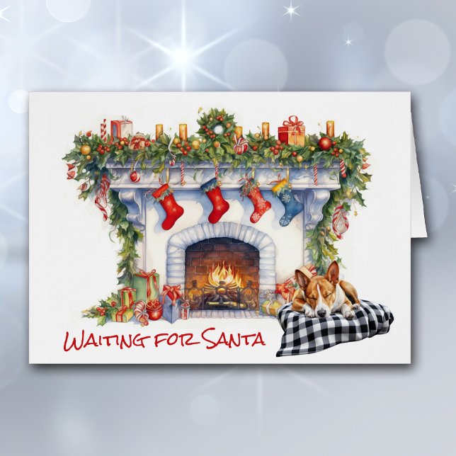 Cartão Basenji Dog Espera por Papais noeis de Lareira de  (Criador carregado)