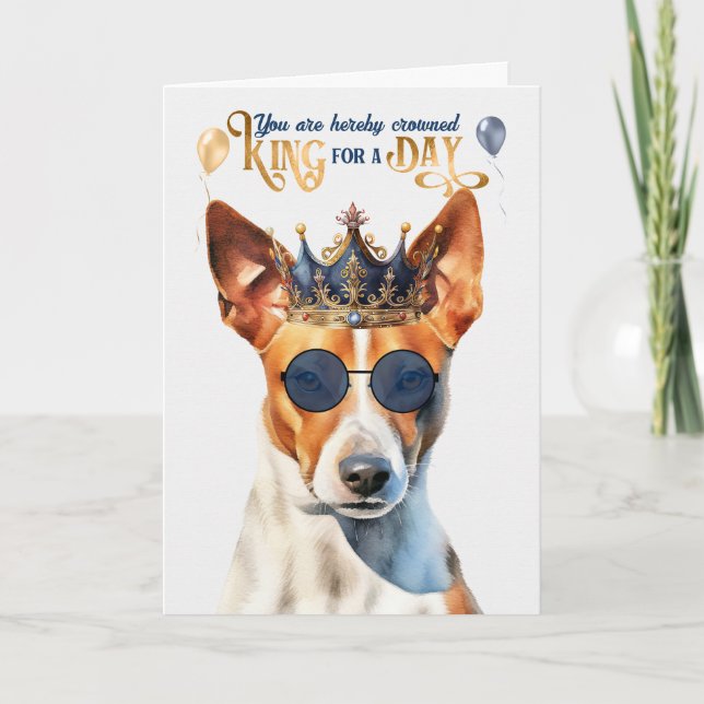 Cartão Basenji Dog King para um dia de aniversário engraç (Frente)