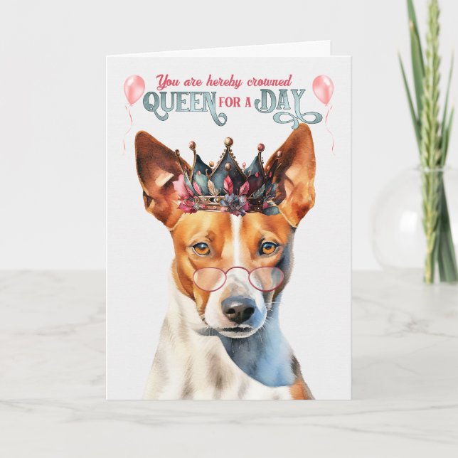 Cartão Basenji Dog Queen para o dia feliz aniversário (Frente)