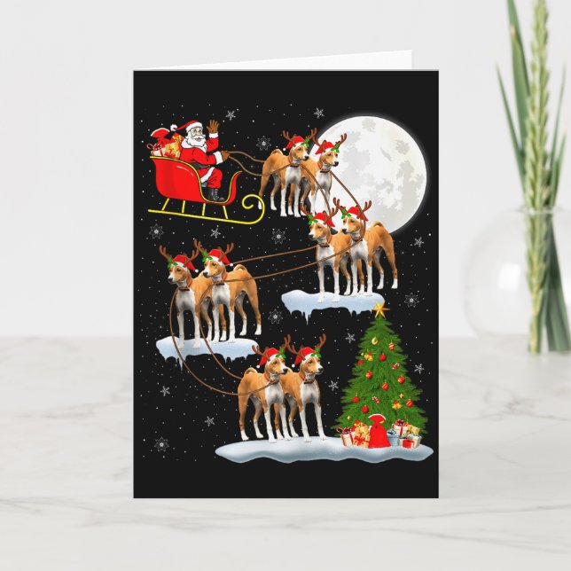 Cartão Basenji Dog Santa Sleigh Flying Funny Magical Chri (Frente)