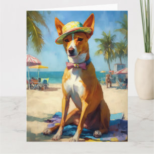 Cartão Basenji na Praia, presente de verão para amantes d