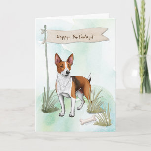 Cartão Basenji Raça Cão Fora Sob Sinal De Aniversário