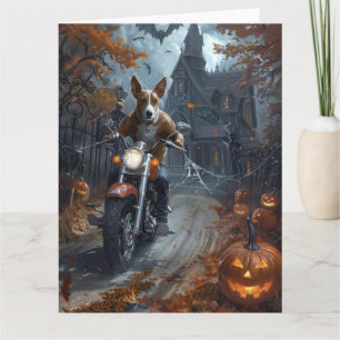Cartão Basenji Riding Motorcycle Halloween Scary