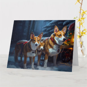 Cartão Basenji Snowy Sleigh Decoração de Natal