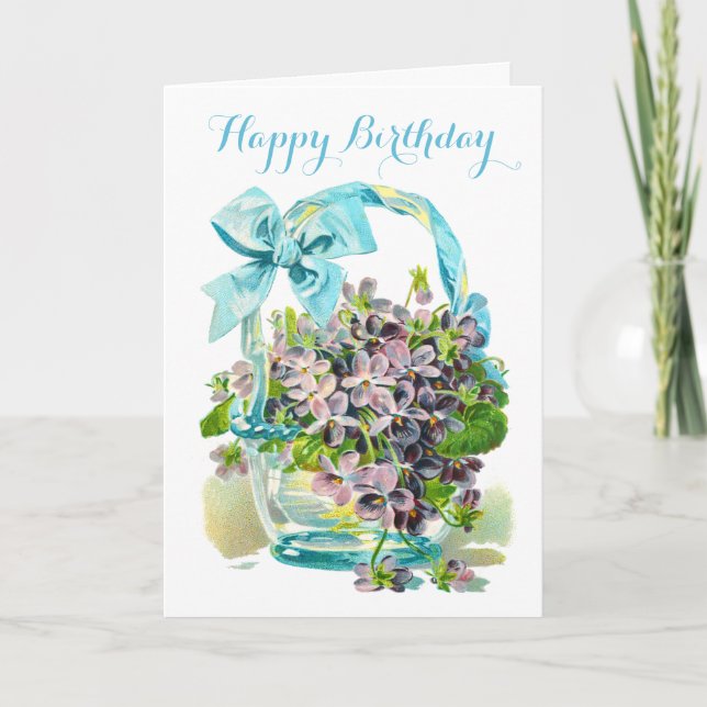 Cartão Basket of Violets Happy Birthday (Frente)