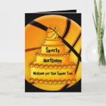 Cartão Basketball birthday card<br><div class="desc">It's 100% PERSONALIZED. ADD YOUR PHOTO & TEXT, CHANGE COLORS & FONT, SELECT STYLE ... ..IT'S TOTALLY FREE TO PLAY AROUND TO COME UP WITH YOUR OWN UNIQUE FANTASTIC CREATION Visit my Zazzle on-line stores to find out more online custom gifts and Stationeries from thousands of ART@PRINT designs. We are...</div>