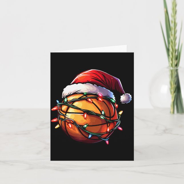 Cartão Basketball Christmas Lights Santa Hat Basketball P (Frente)