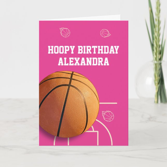 Cartão Basketball Happy Birthday Card Sports Funny Pink (Frente)