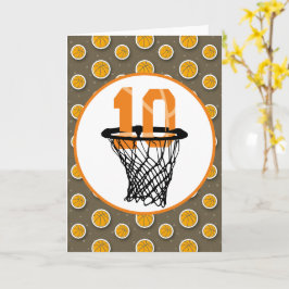 Cartão Basquete 10º Aniversário com número em mini hoop