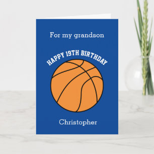 Cartão Basquete Azul Feliz Aniversário de 19 Anos Neto