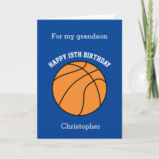Cartão Basquete Azul Feliz Aniversário de 19 Anos Neto