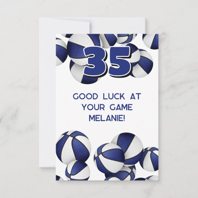 Cartão basquete branco azul boa sorte no jogo (Frente)