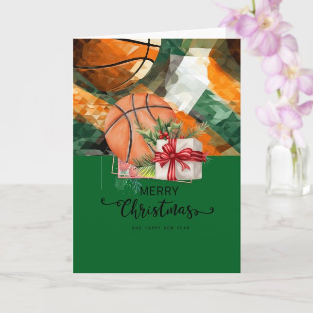 Cartão Basquete com tema de Natal para jogador (Orquídea)