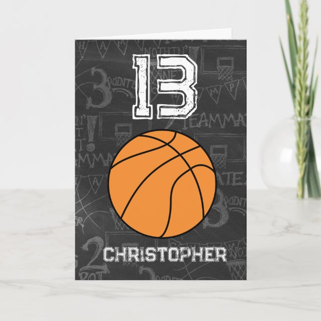 Cartão Basquete de Aniversário Personalizado para 13 (Frente)