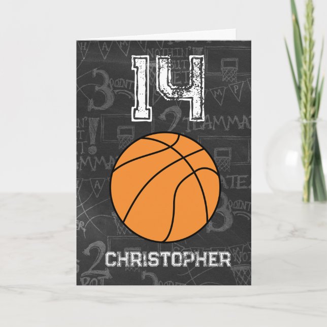 Cartão Basquete de Aniversário Personalizado para 14 (Frente)