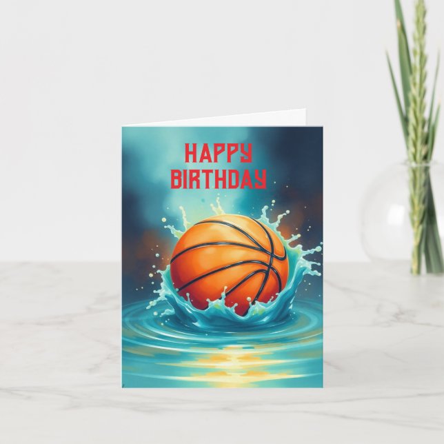 Cartão Basquete Feliz Aniversário Atingindo Água (Frente)