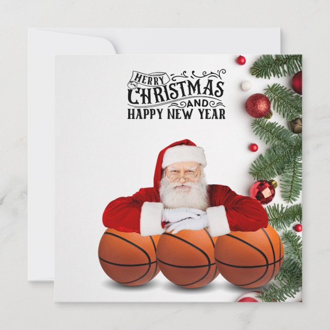 Cartão Basquete Papai Noel Feliz Natal Ano Novo (Frente)