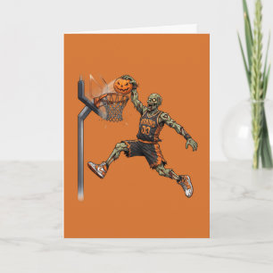 Cartão Basquete Zumbi Assustador de Halloween Afundando