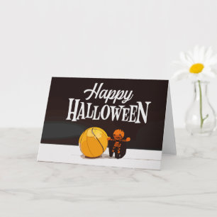 Cartão Basquetebol Feliz Halloween com fantasma e bola Ca