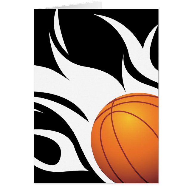Cartão Basquetebol flamejante preto e branco (Frente)