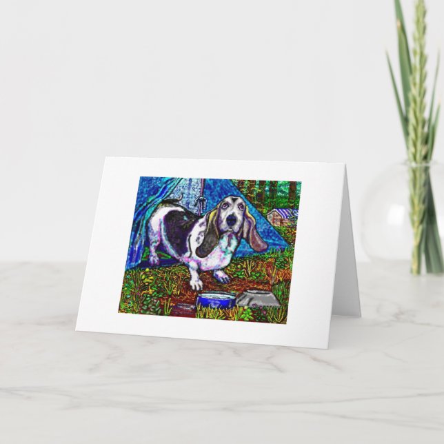 Cartão "Basset Camping" Greetings Card (Frente)