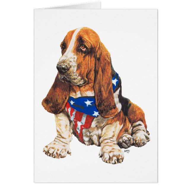 Cartão Basset Hound American Patriótico (Frente)