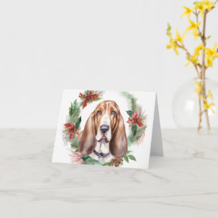 Cartão Basset Hound Christmas Wreath Festivo Pup