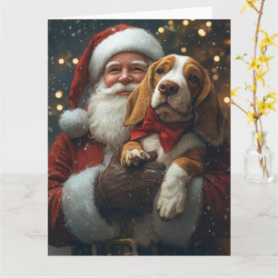 Cartão Basset Hound com o Papai Noel Natal Festivo