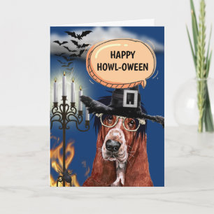Cartão Basset Hound cute dog witch happy howloween
