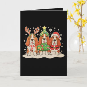 Cartão Basset Hound de Natal Chapéu do Papai Noel Rena Cã
