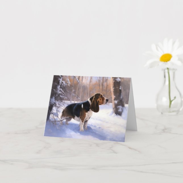 Cartão Basset Hound Deixe-O Neve Natal (Planta pequena)